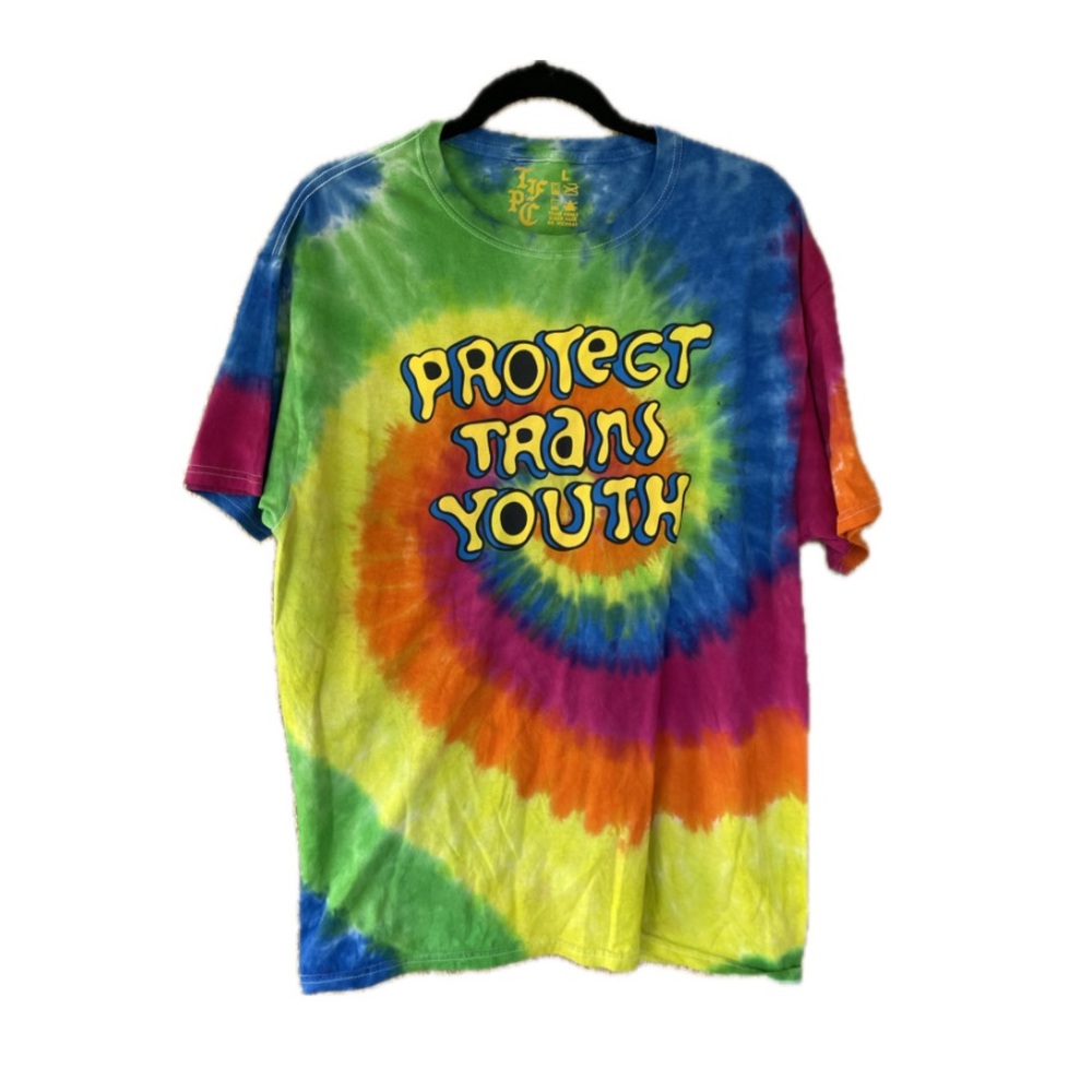 Protect Trans Youth Rainbow Tie-Dye Short Sleeve Tee by Transfigure Print Co - Picture 3 of 6